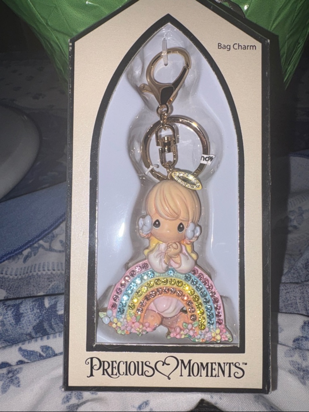 Precious Moments Rainbow Angel Bag Charm in Pastel Pink, Yellow, Blue